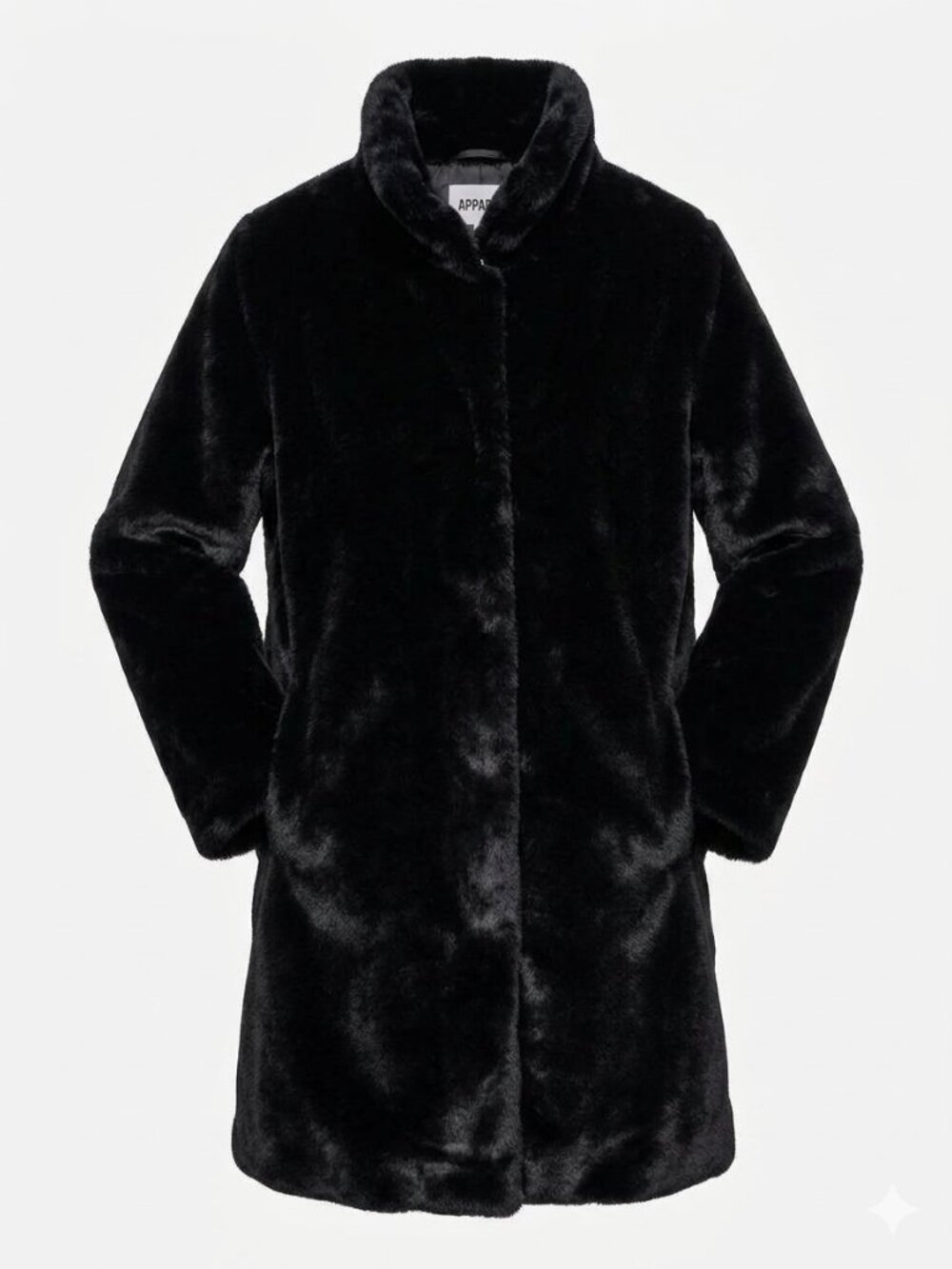 Apparis "Blair" Black Faux Fur Teddy Coat with Stand Collar, Size Small, NWT